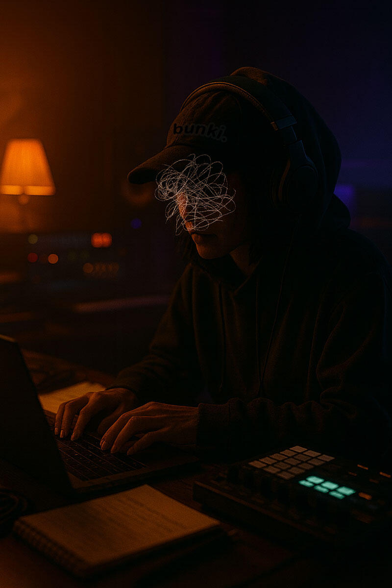 bunki. working in the studio